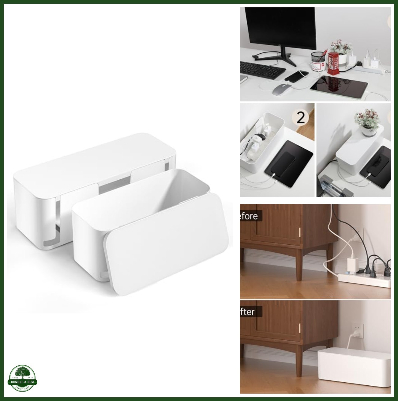 YECAYE Cable Management Box, White, XL+M, 2 Pack