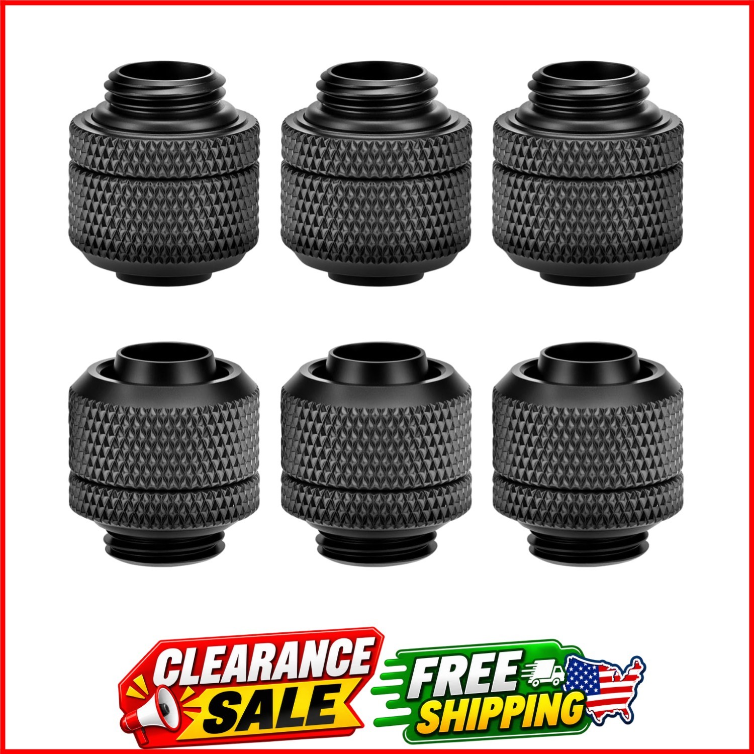 6 Pack Copper Compression Fitting G1/4 for PC Water Cooling Soft Hoses