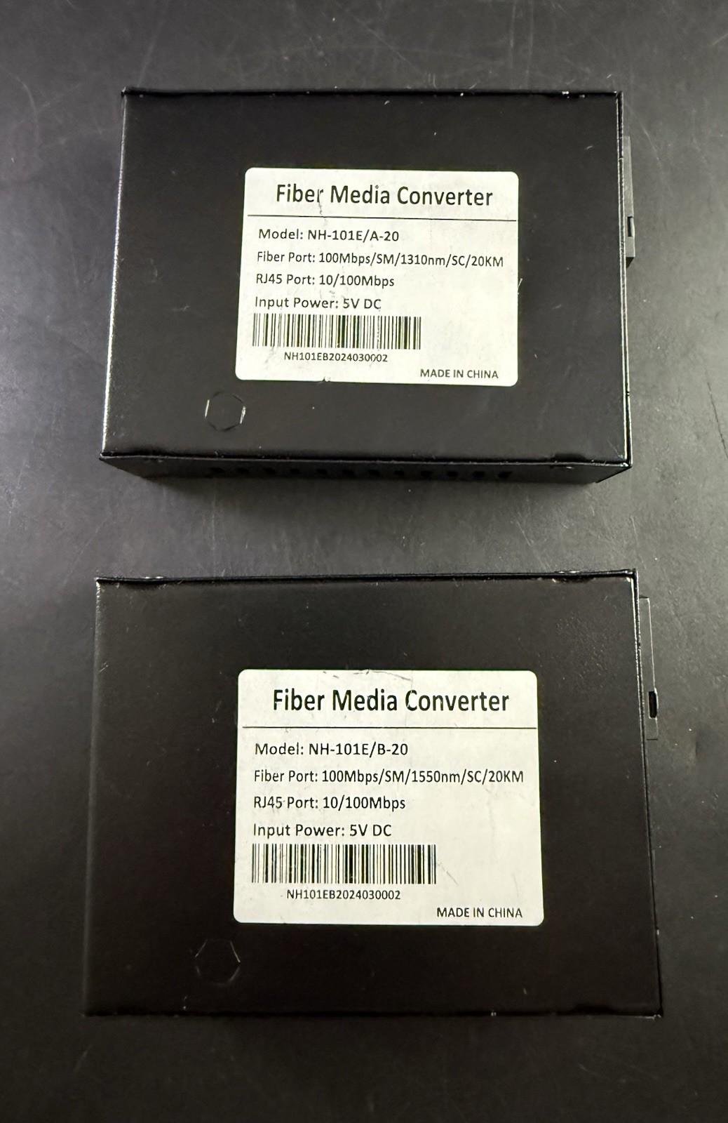 1 Pair Fiber Media Converter NH-101E/A-20 & B-20 Only 1 Charger As Is VL03