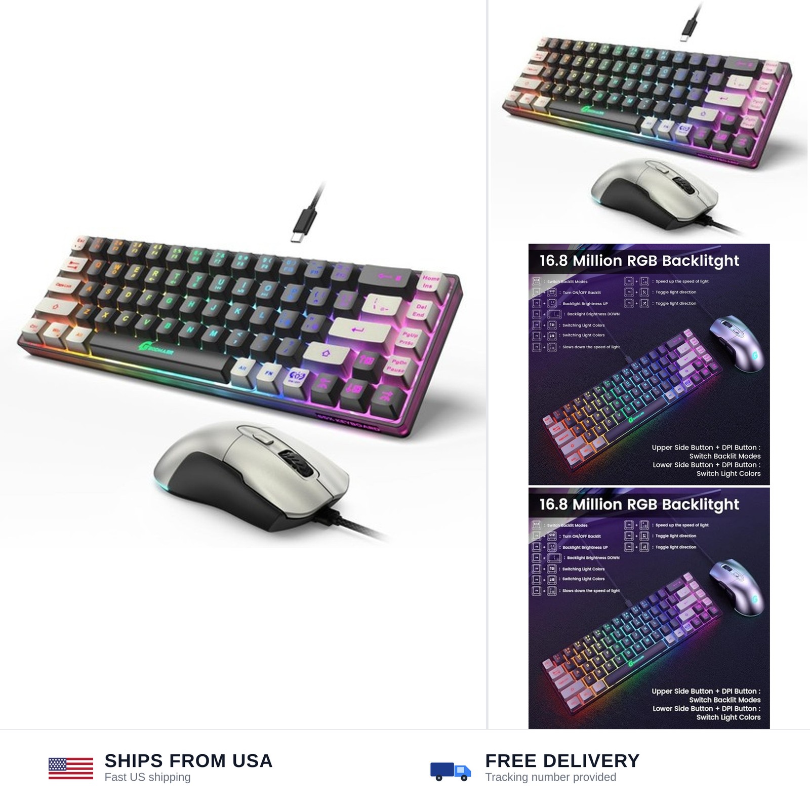 GEODMAER 65% Gaming Keyboard and Mouse Combo, RGB Backlit Keyboard + 7200 DPI...
