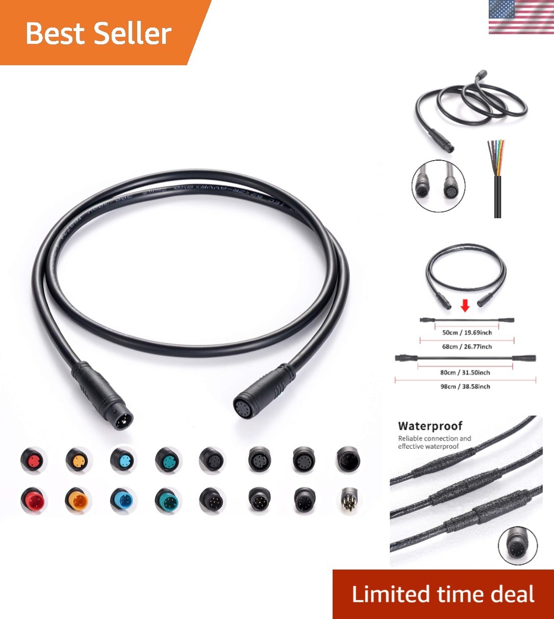 Extension Cable 2Pin/3Pin/4Pin/5Pin/6Pin/8Pin/9Pin Waterproof Plug Works for ...