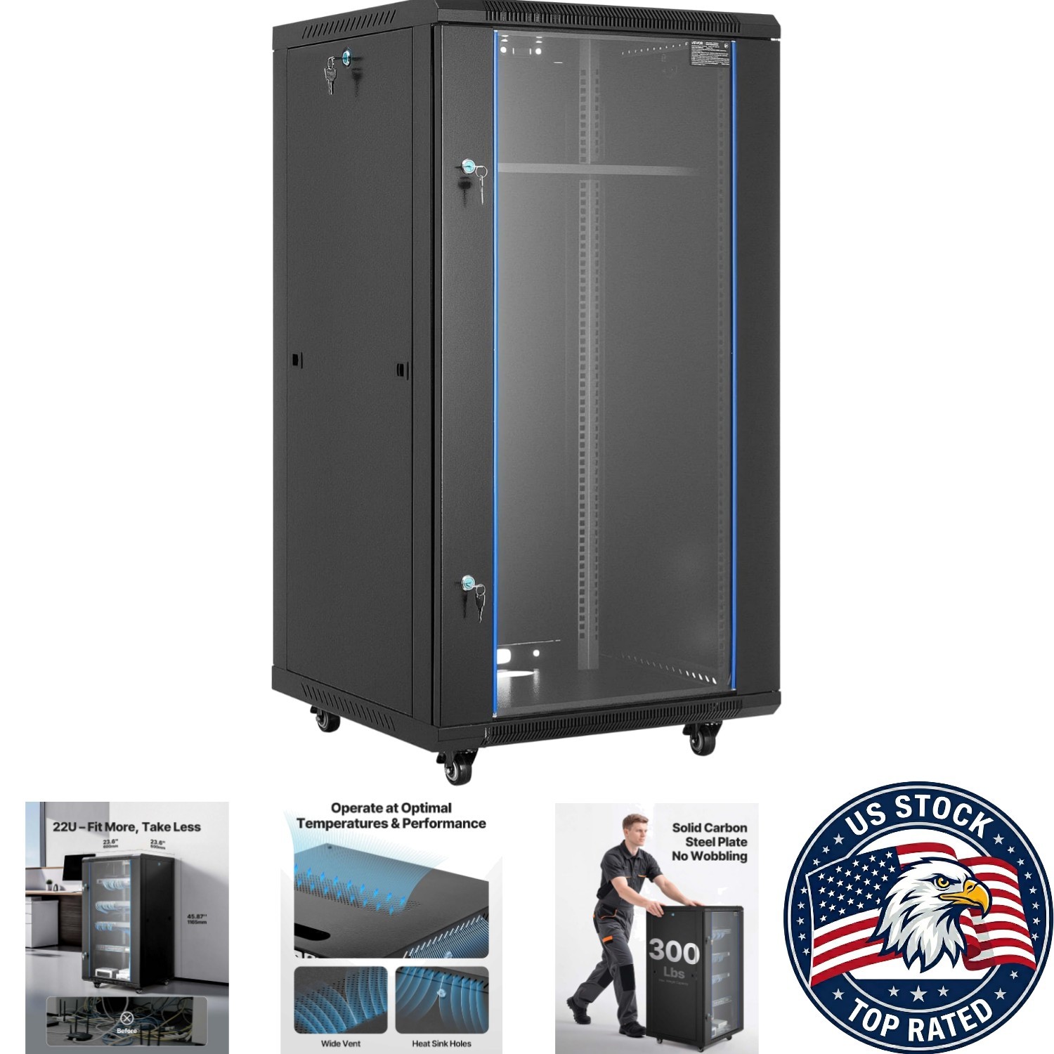 Elegant Black 22U Server Cabinet with Excellent Ventilation & Cable Management