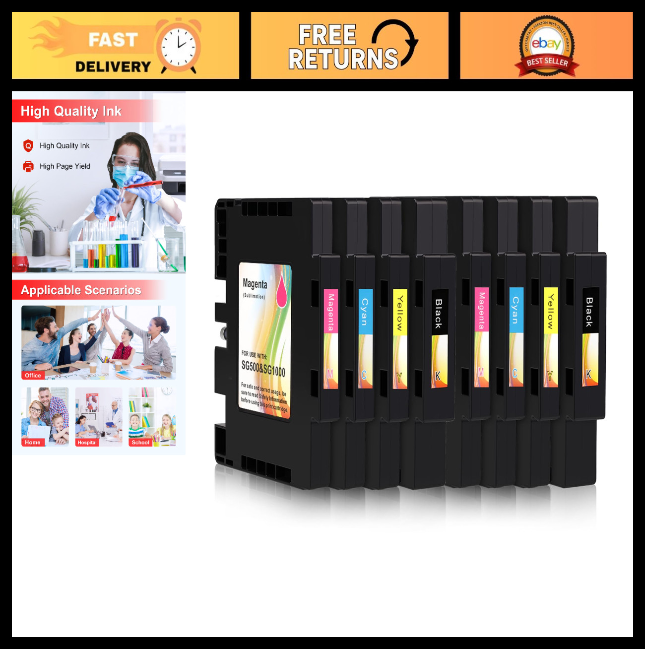 High-Performance Sublimation Ink Cartridges for SG500/SG1000 Printers - 8-Pack