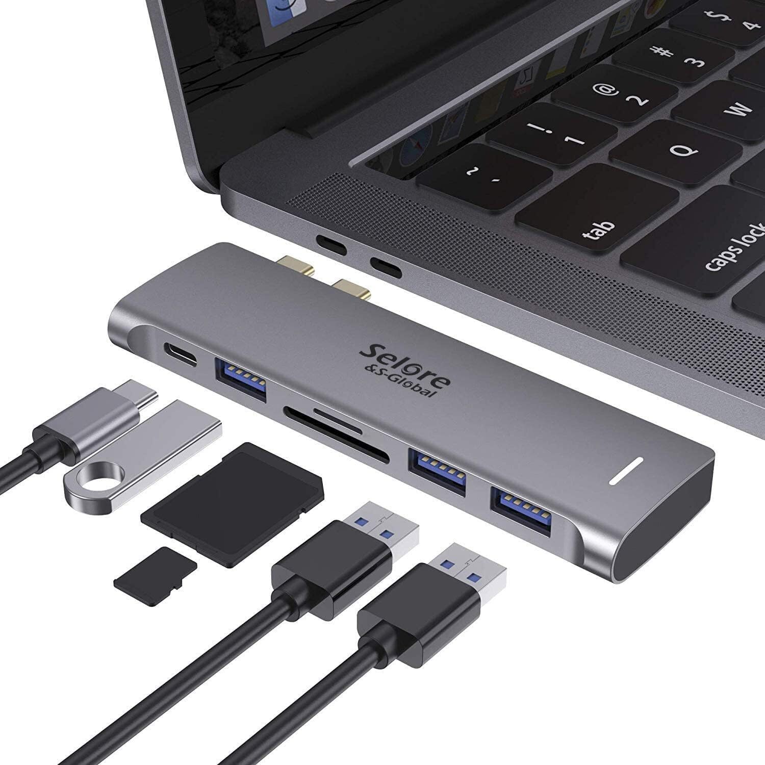 Adaptador Usb C 6 En 1 Para Macbook Pro Air Con Lector De Tarjetas Y Puertos Usb
