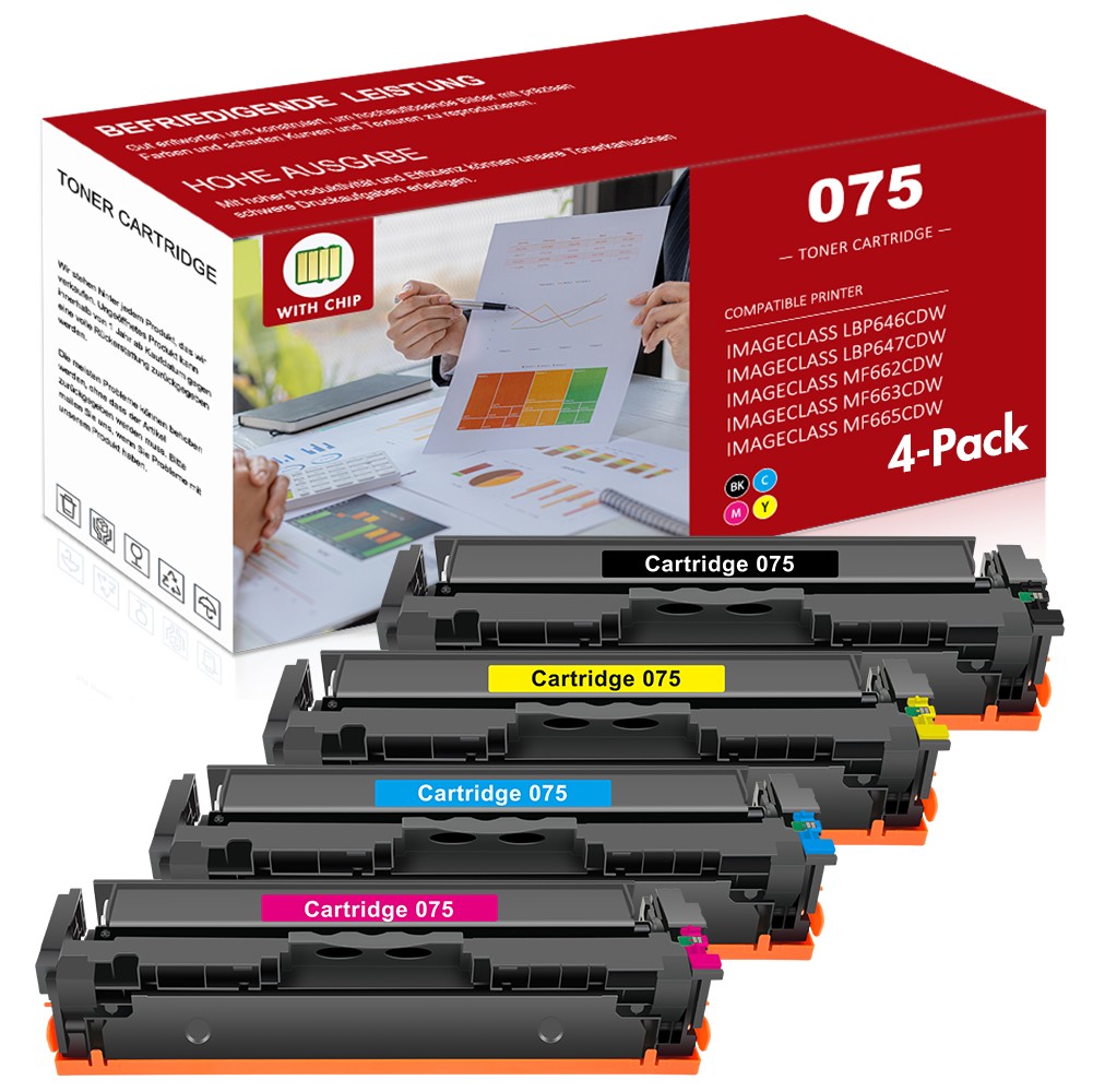 4PK 075 Toner Cartridge Set for Canon ImageCLASS MF660c LBP647Cdw LBP640c MF660