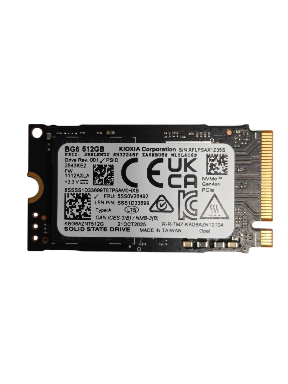 KIOXIA 512gb SSD drive 3.3 V 2242 KBG6AZNT512G - SSS1D33699 -