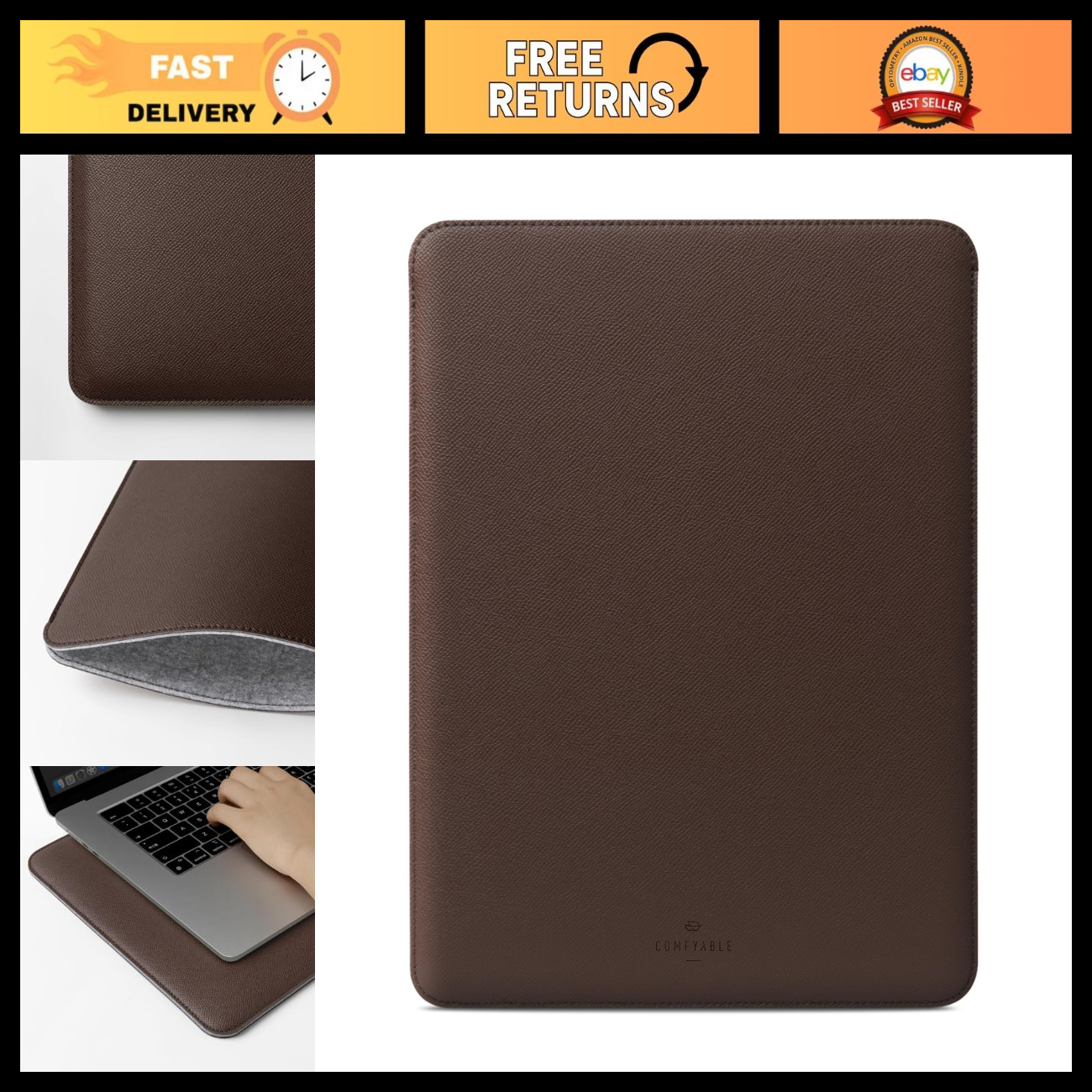 13 Inch Laptop Sleeve - Faux Leather Case for MacBook Air/Pro, Stylish & Durable