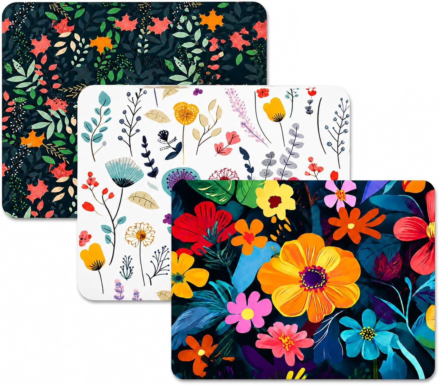 3 Pcs Vintage Flower Mouse Pad,7.87×9.45 in Washable Square Desk Pad,Anti-Slip R