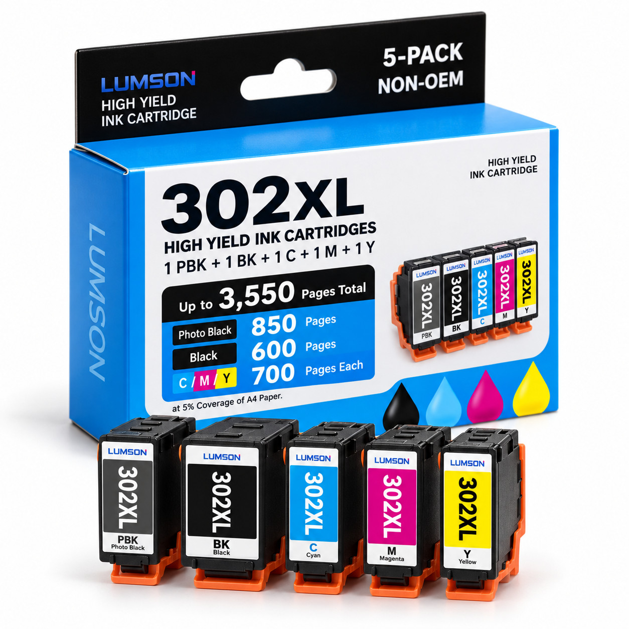 302XL Ink Cartridge for 302XL302 Ink Expression XP-6000 XP-6100 5Pack Printer