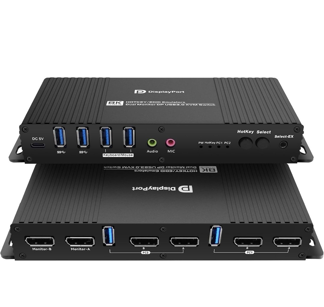 KVM Switch Displayport EDID 2 Monitors 2 Computers 4K 144Hz Hotkey Switching Y