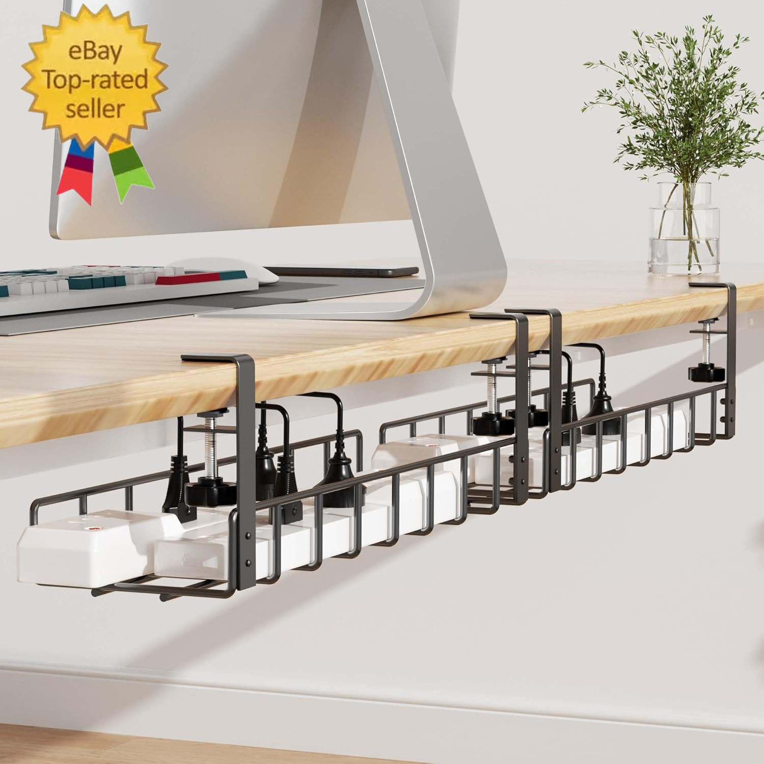 2 Pack Cable Management under Desk Tray, 31.4" No Drill under Desk Wire Manageme