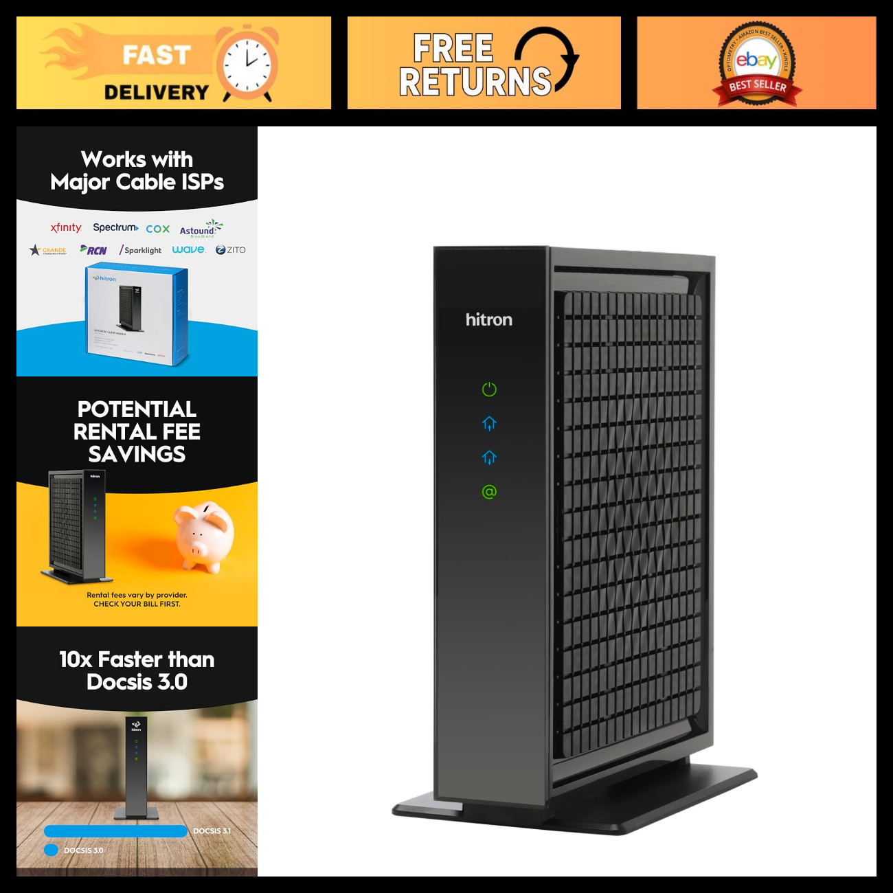 High-Speed DOCSIS 3.1 Cable Modem - 2.5 Gbps, No WiFi, Router Required, Xfinity/