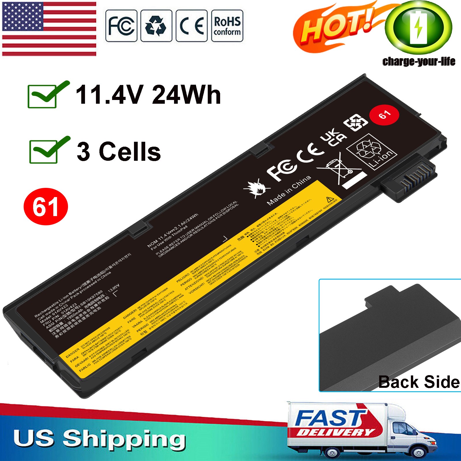 ✅61 01AV425 01AV423 Battery For Lenovo Thinkpad T470 T480 T570 T580 P51s P52s