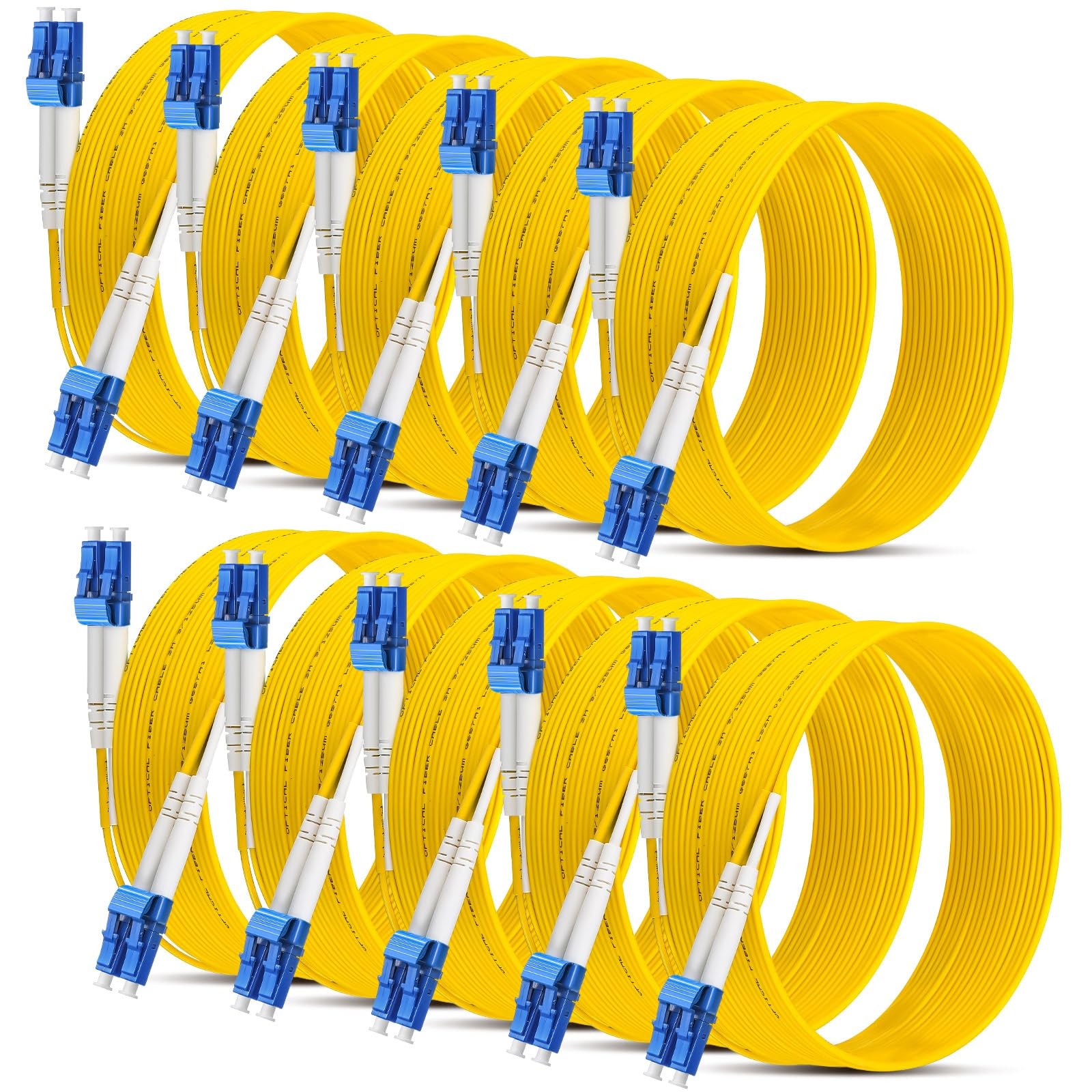 10 PCS Single Mode Fiber LC To LC OS2 Patch Cable Duplex Yellow 3m 9.84ft