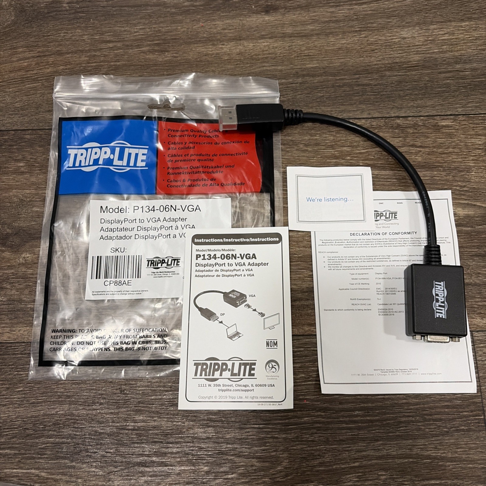 NEW TRIPP LITE DisplayPort to VGA Adapter Model P134-06N-VGA Cable