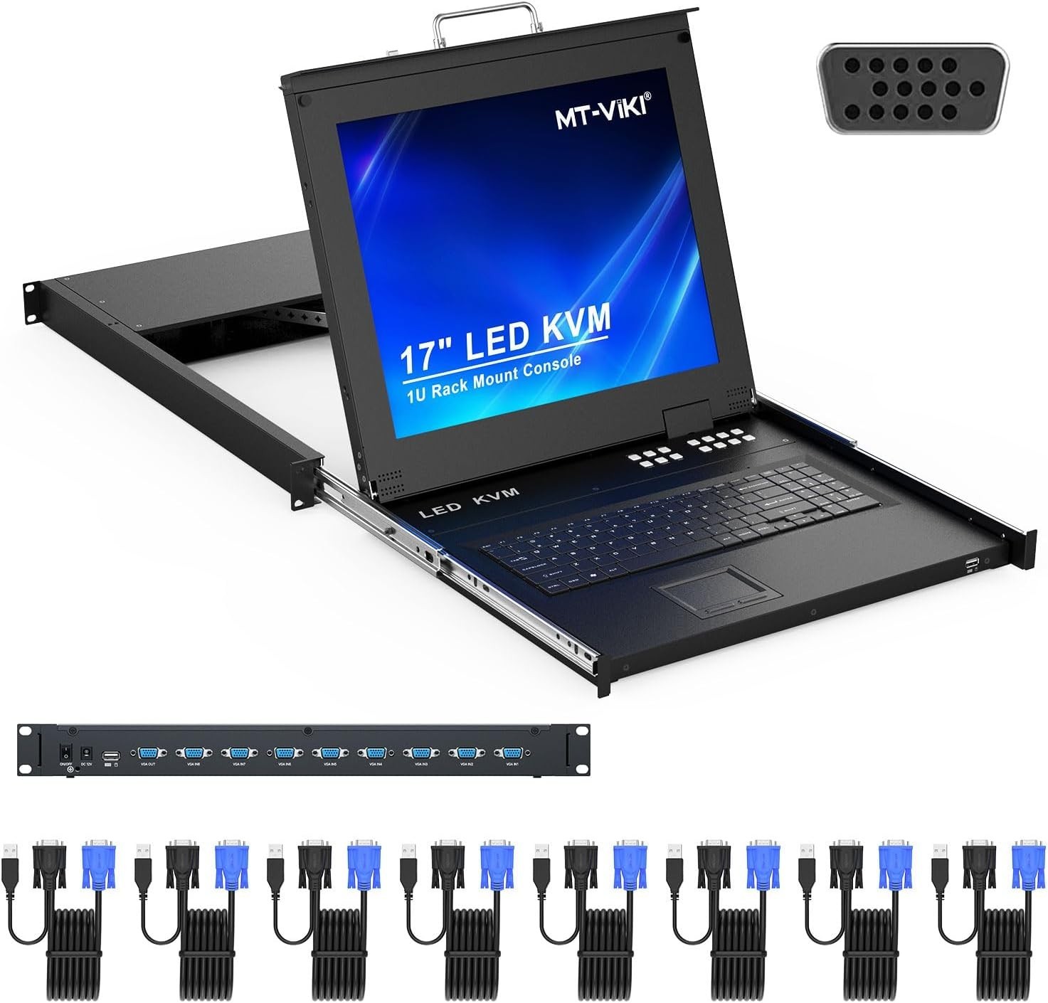 MT-Viki Rack KVM Switch VGA 8 Port w/17'' LCD Monitor, LCD KVM Console #2210F Y3