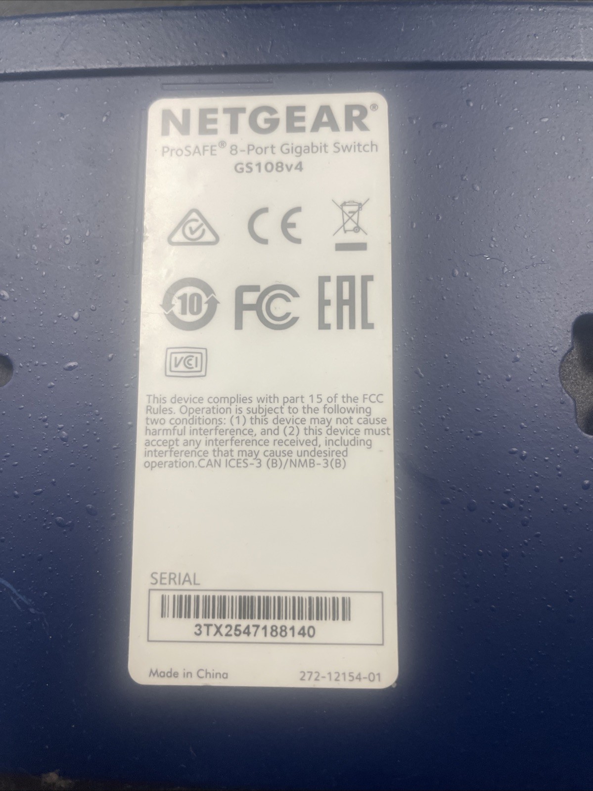 NETGEAR ProSAFE 8-Port Gigabit Ethernet Switch GS108v4 w/ Power Supply
