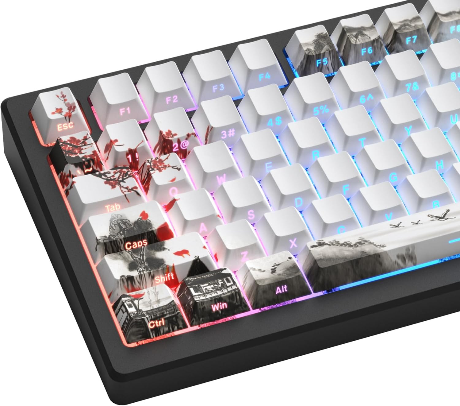 Womier PBT Keycaps Set 130 Keys, Dye Sub Custom White Japanese Key Caps