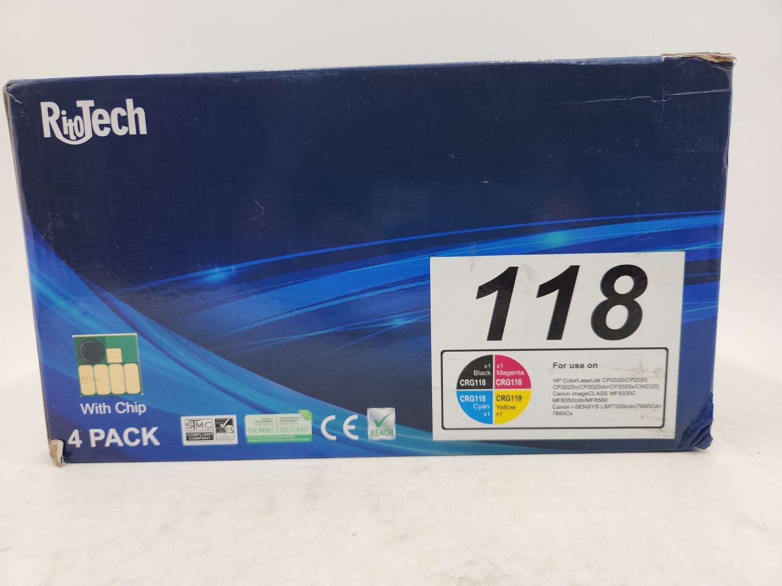 NEW RitoTech 118 Toner Cartridge 4-Pk Black, Cyan, Magenta, Yellow w/Chip