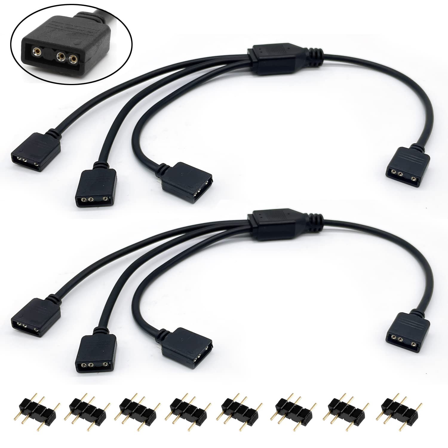 1-to-3 ARGB Splitter Cable 5V 3 Pin Extend PC ARGB Fans LED Series 2 Pack