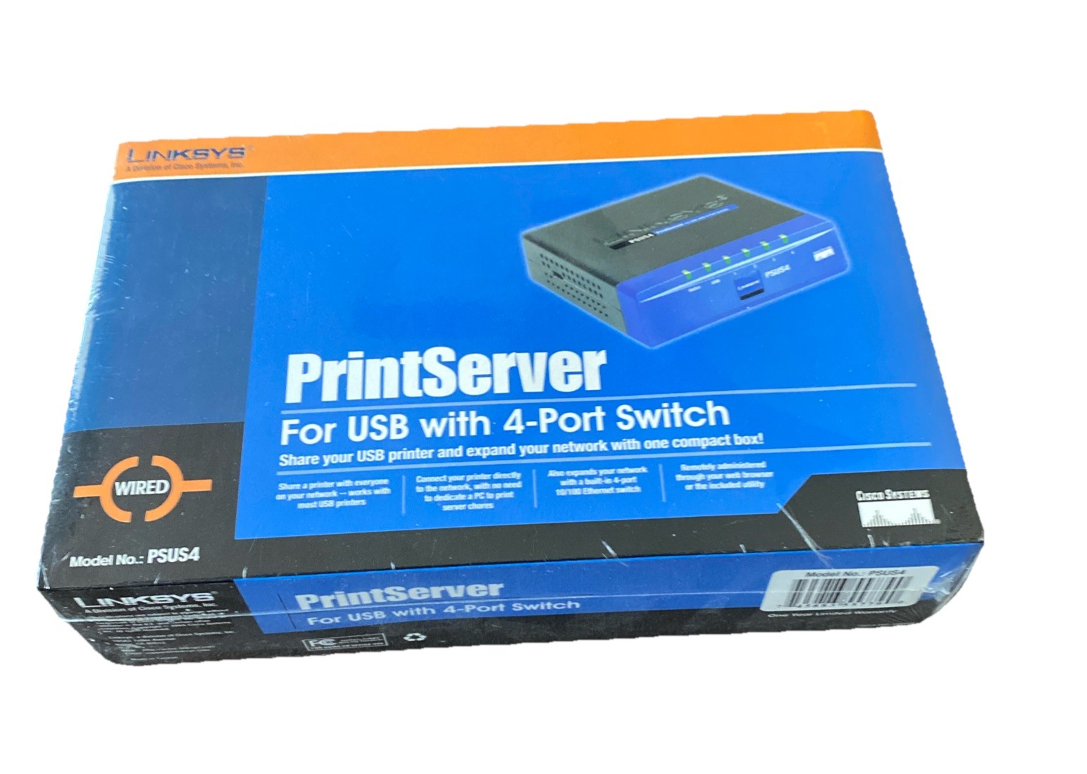Brand New Cisco Linksys PSUS4 USB Print Server 4-Port Switch( 745883557790) New