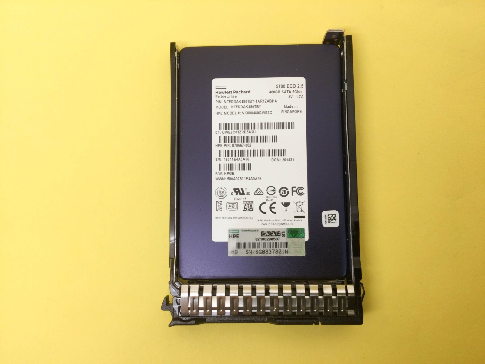 875509-B21 HPE 480GB SATA 6G READ INTENSIVE SFF SC SSD with Blank Tray