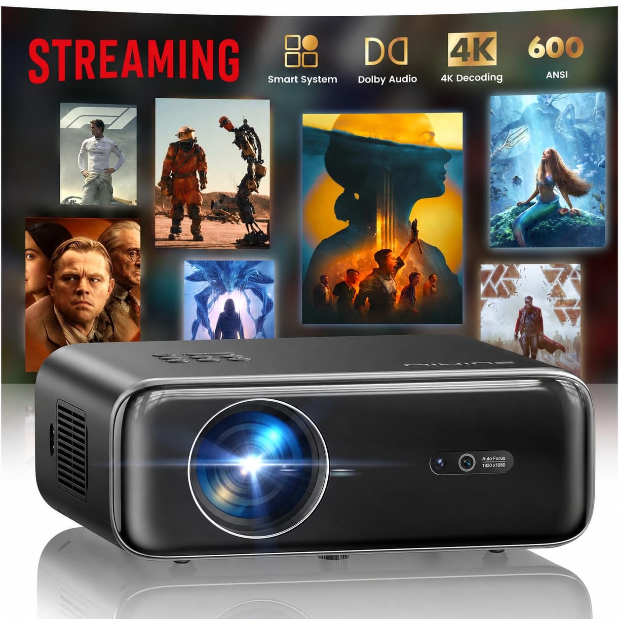[Built-in Apps/4K Support] Smart Outdoor Projector with WiFi and Bluetooth
