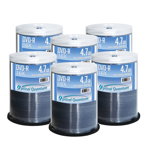 600 Optical Quantum 16x 4.7GB DVD-R Silver Thermal HUB Printable OQBQDMR16STP