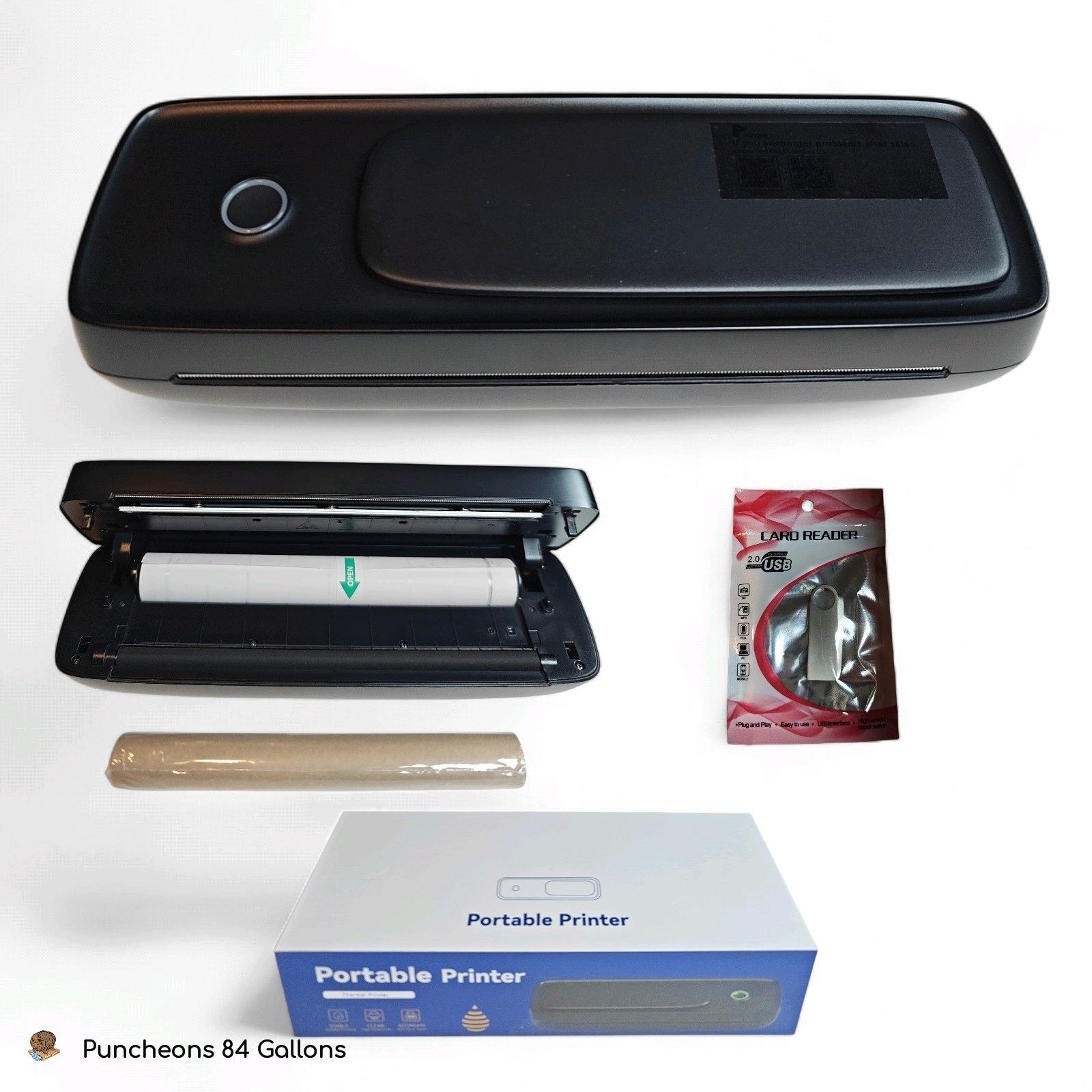 Portable Thermal Bluetooth Printer Mini Printer with 7 Paper Size Options -Black