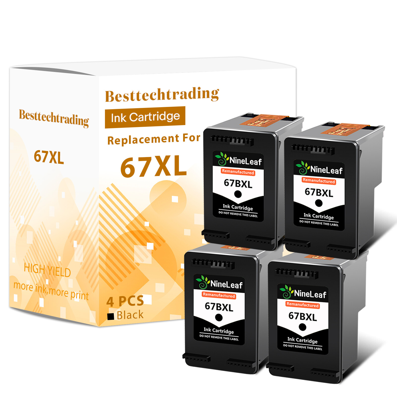 Refilled 67XL Black Ink Cartridge 4PK FOR HP DeskJet 1255 2722 Plus 4140 4152