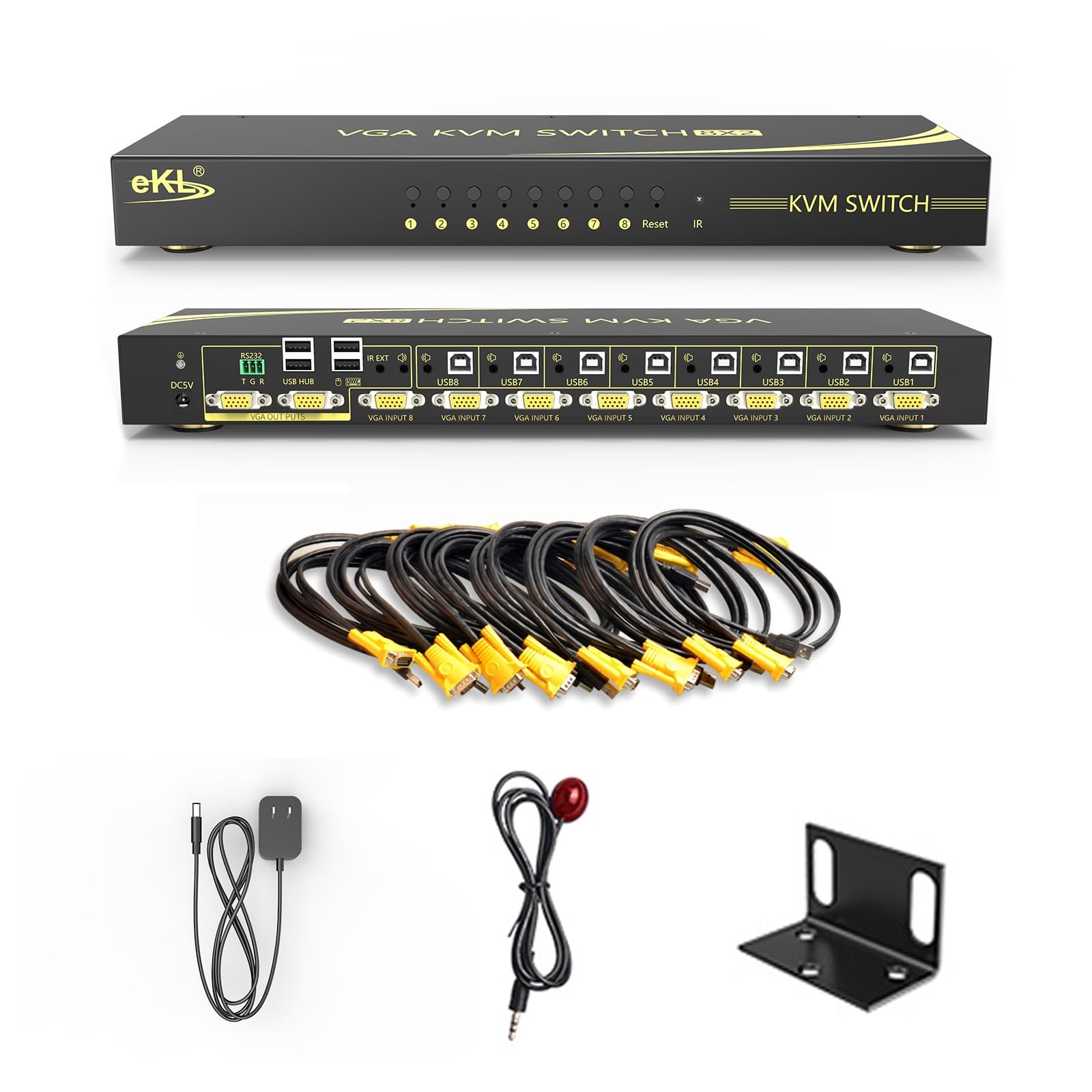 VGA KVM Auto Switch 8 Port in 2 Out Switcher 8x2 Supports Hotkeys,Audio,Basic...