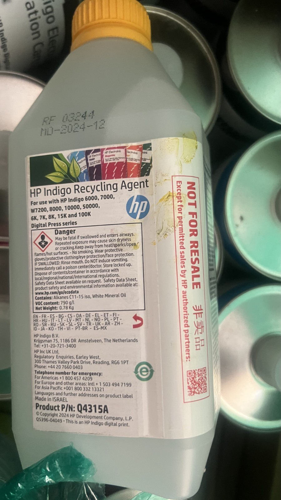 HP Indigo Recycling Agent Q4315A  Digital Presses 6000,W7200,8000,10000,50000,