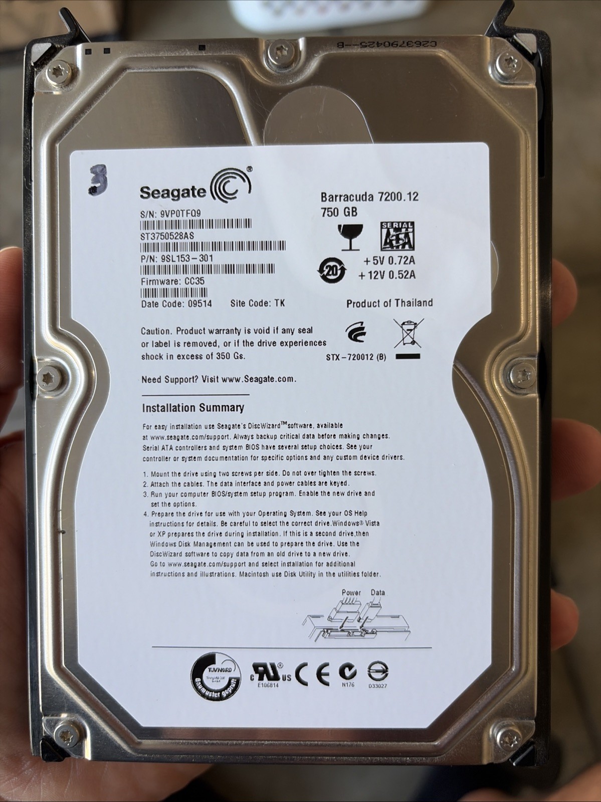 Seagate Barracuda 7200.12 750GB Internal 7200RPM 3.5" (ST3750528AS) HDD