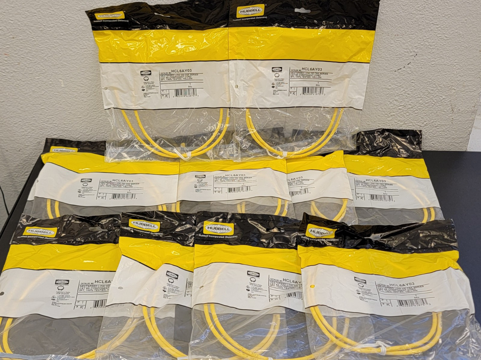 Lot of 10 Hubbell 3 ft Ethernet Cable CAT 6A NEXTSPEED C6A SERIES HLC6AY03