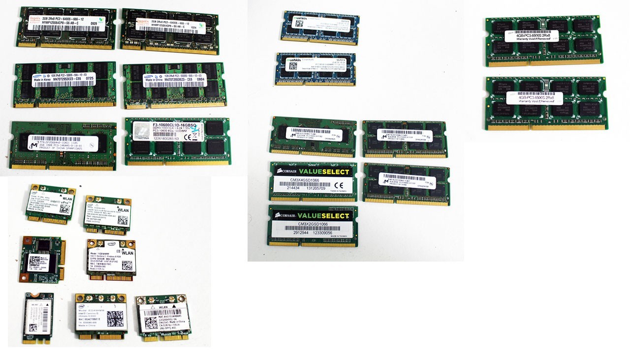 Laptop 15 RAM & 7 WiFi Card Lot DDR2 DDR3 SODIMM Intel Corsair G.Skill Mushkin