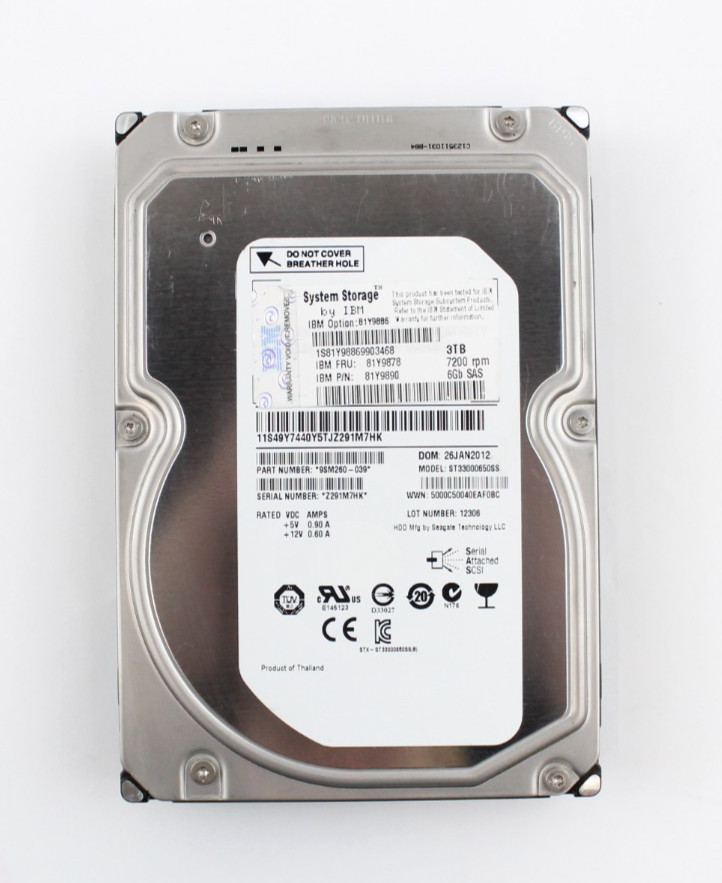 IBM 81Y9890 3TB 3.5" 7200 RPM 6Gbps SAS Hard Drive
