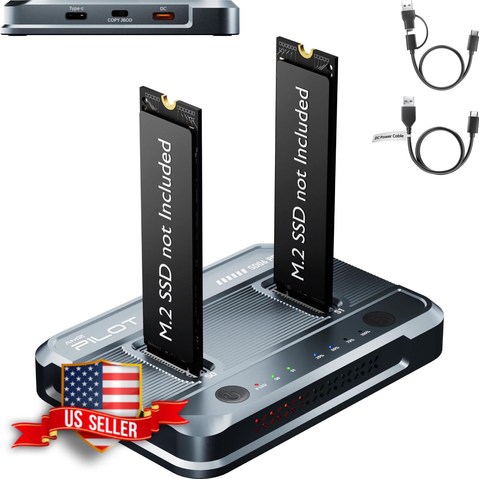 Dual-Bay M.2 SSD Cloner Dock 10Gbps NVMe SATA Reader Quad Cooling