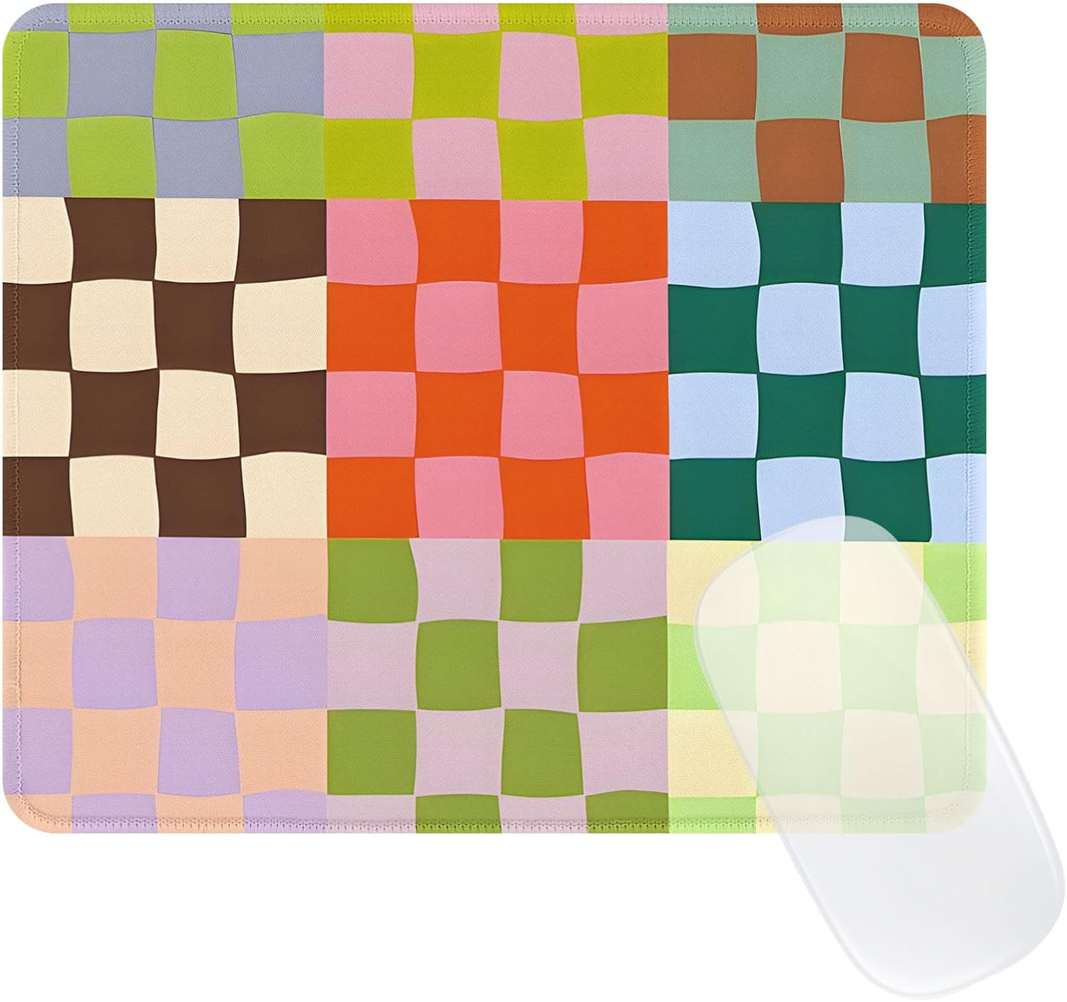 Cute Colorful Mouse Pad,Retro Checkered Pattern Mousepad,Square Aesthetic