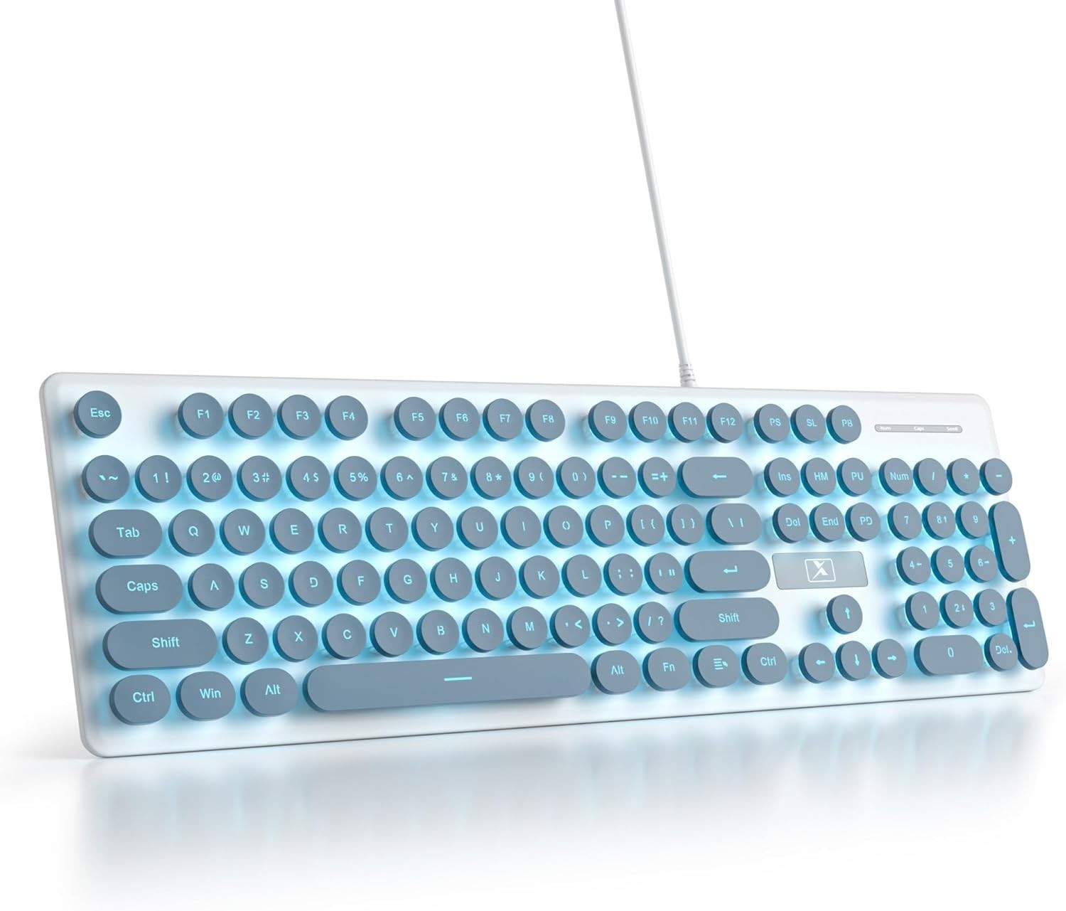 Wired Quiet Membrane Keyboard,Full Size 104-Keys Retro Punk Typewriter White LED