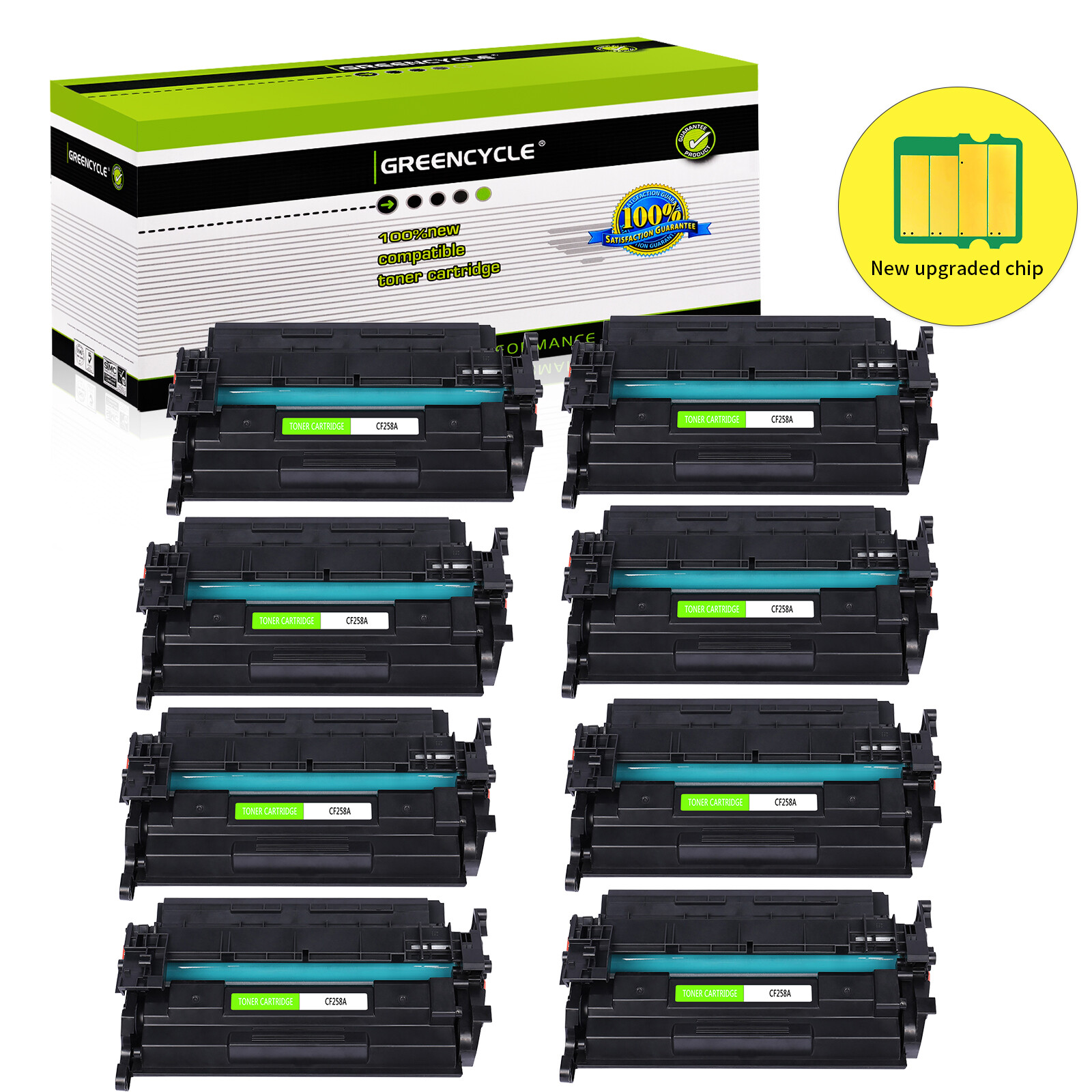 8PK CF258A Toner Compatible with HP 58A Laser Jet Pro M404n M404dn [with CHIP]