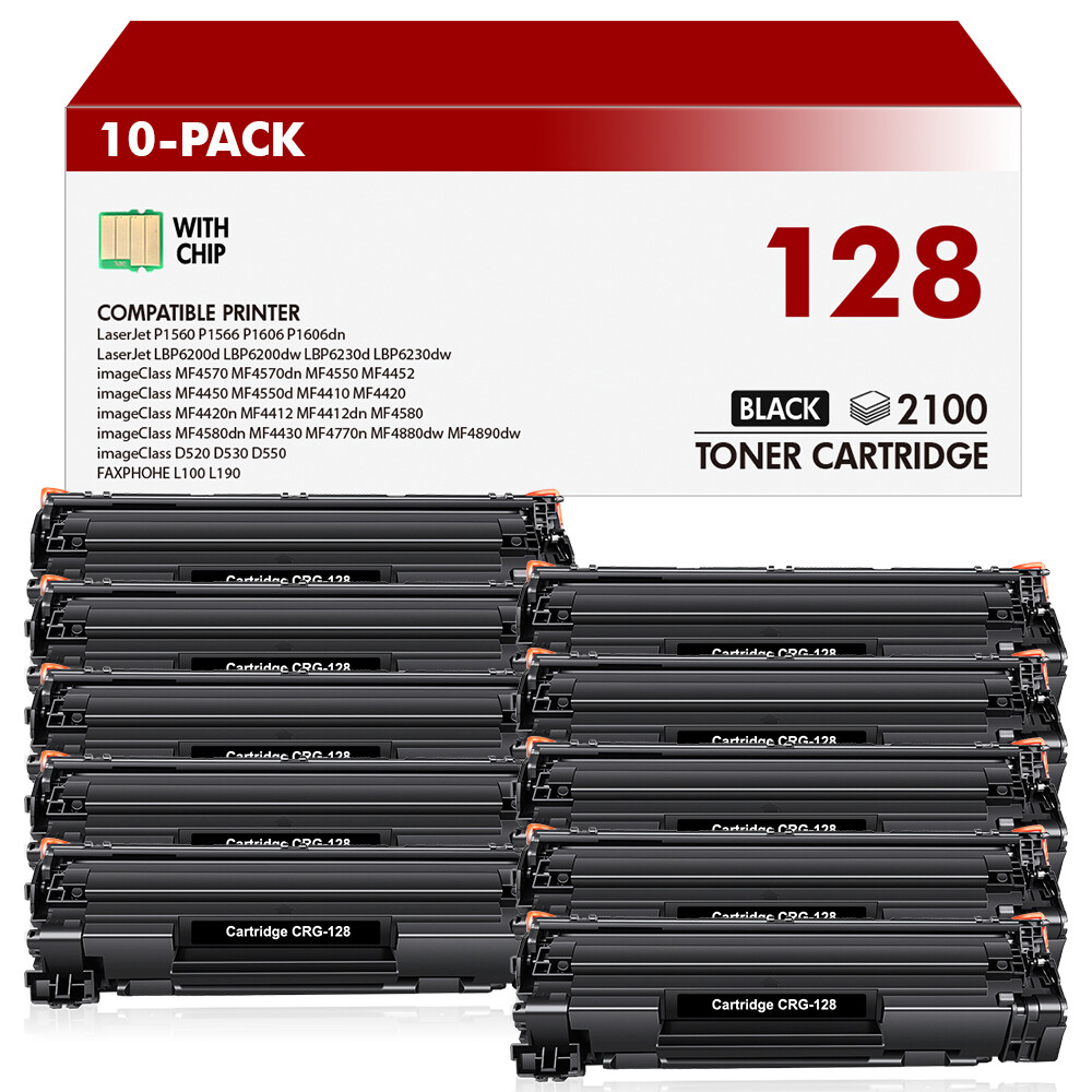 10pk Black Toner Cartridge For Canon 128 ImageClass D530 D550 MF4770n MF4880dw
