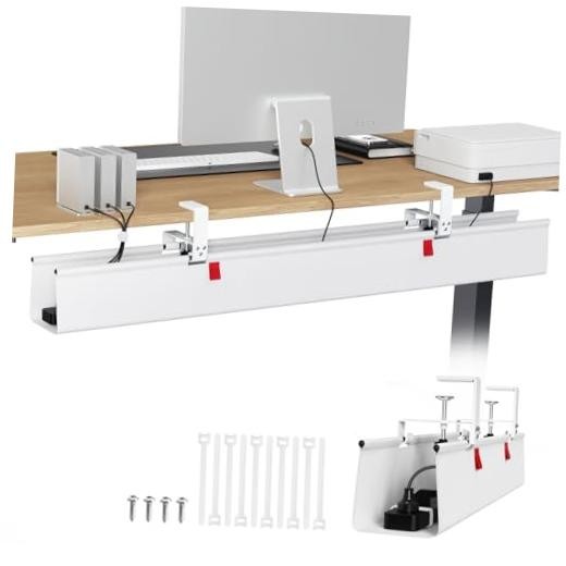 Extra Large No Drill Under Desk Cable Management Extra Large (48 Inch) White
