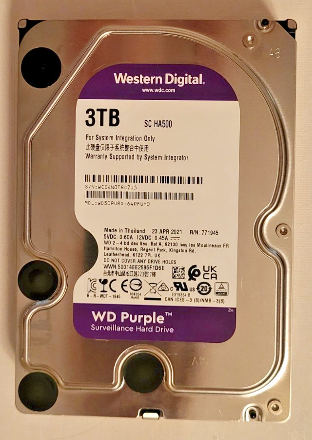 Western Digital Purple WD30PURX 3TB Hard Drive SATA  3.5 Inch w/Health Report