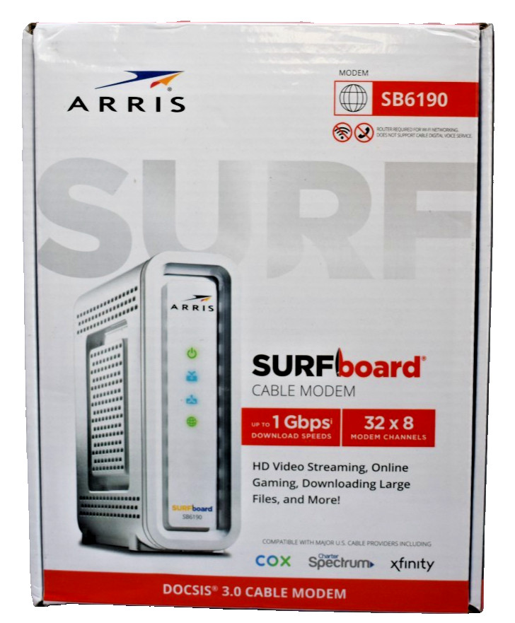ARRIS SB6190 SURFboard DOCSIS 3.0 Cable Modem 1Gbps 32x8 Gigabit