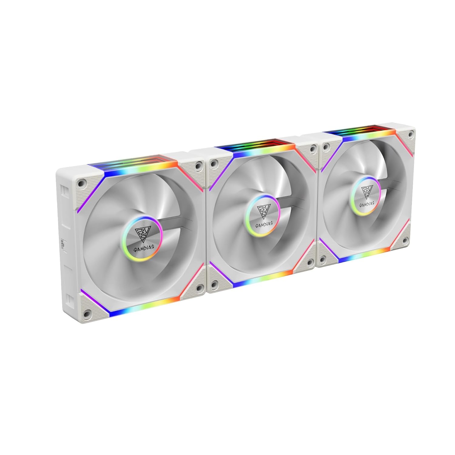 GAMDIAS 120mm ARGB PWM Fan Reverse Fan Blade x3 (3 Pack, no Hub) - White