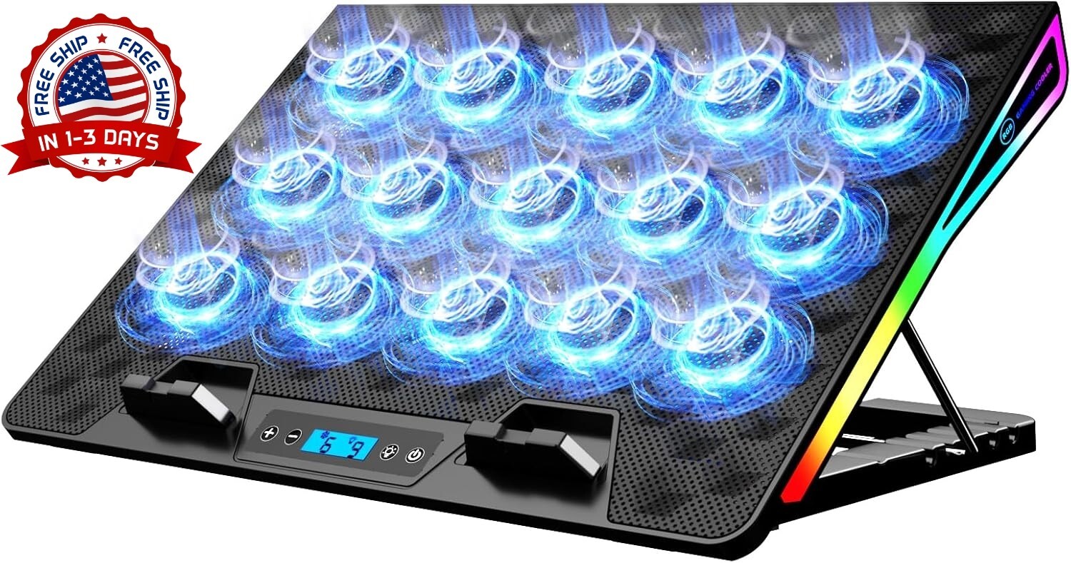 Enfriador Computadora Portátil Para Juegos, 15 Ventiladores Con Luces Azules NEW