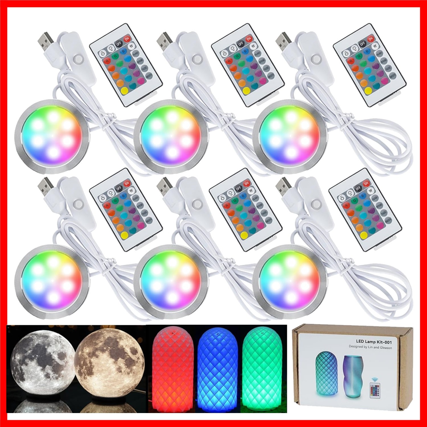 Versatile 6-Pack RGB LED Lamp Kit with Remote - Perfect for Ambiance Creation