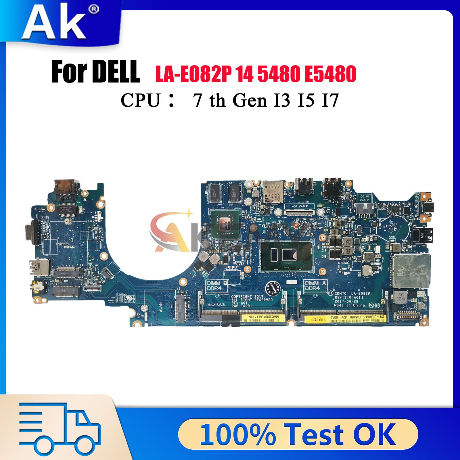 For DELL Latitude E5480 5480 Notebook Mainboard LA-E082P i5 i7 0YYRGW 0XDPDM
