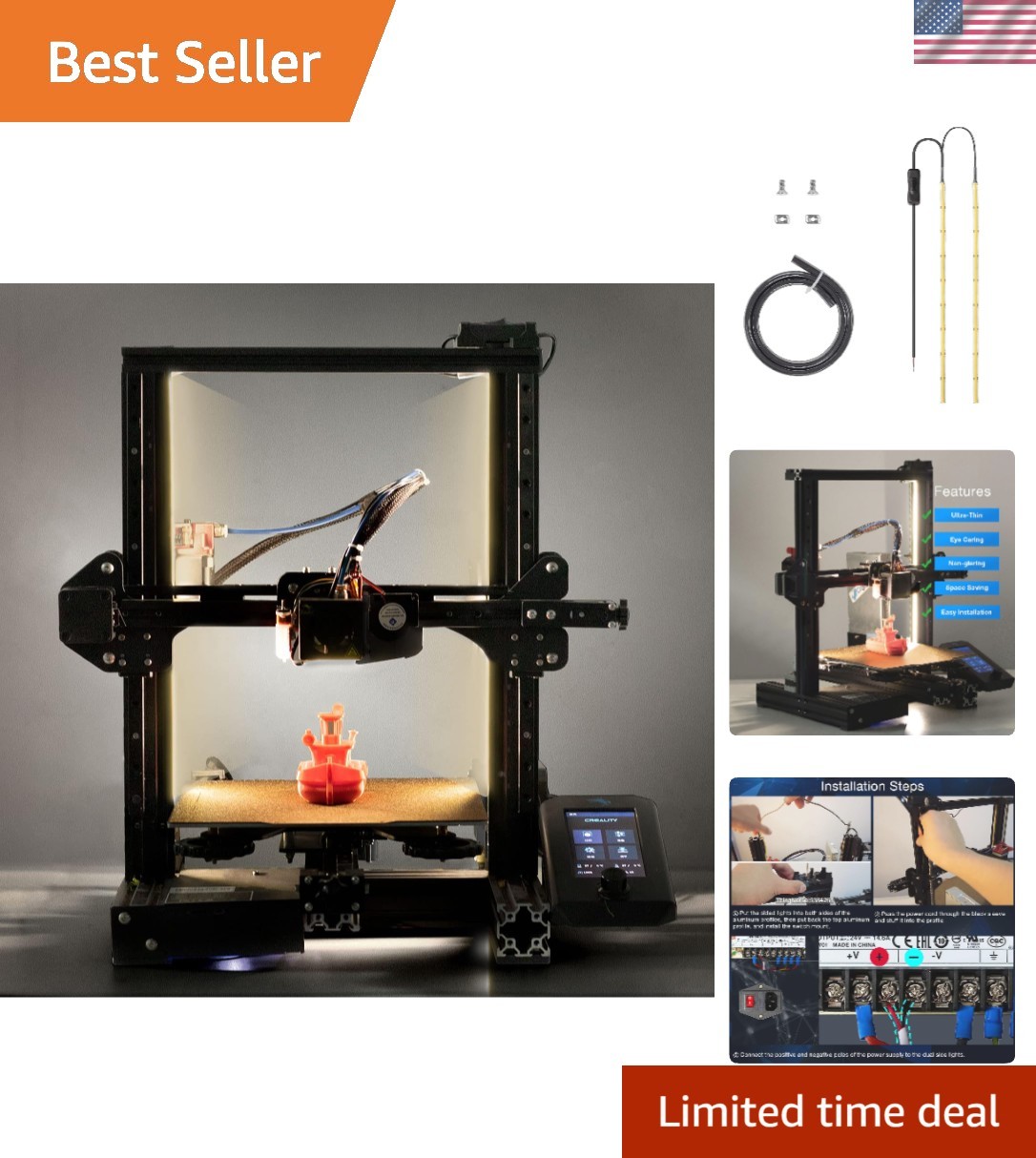 UniTak3D Ender 3 3D Printer LED Light 24V 7.5W Dual Sides Embedded Black