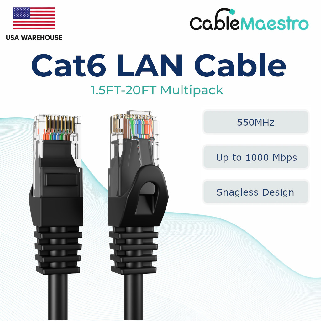 CAT6 Ethernet LAN Network RJ45 Patch Cable 1.5FT-20FT Multipack LOT, Black